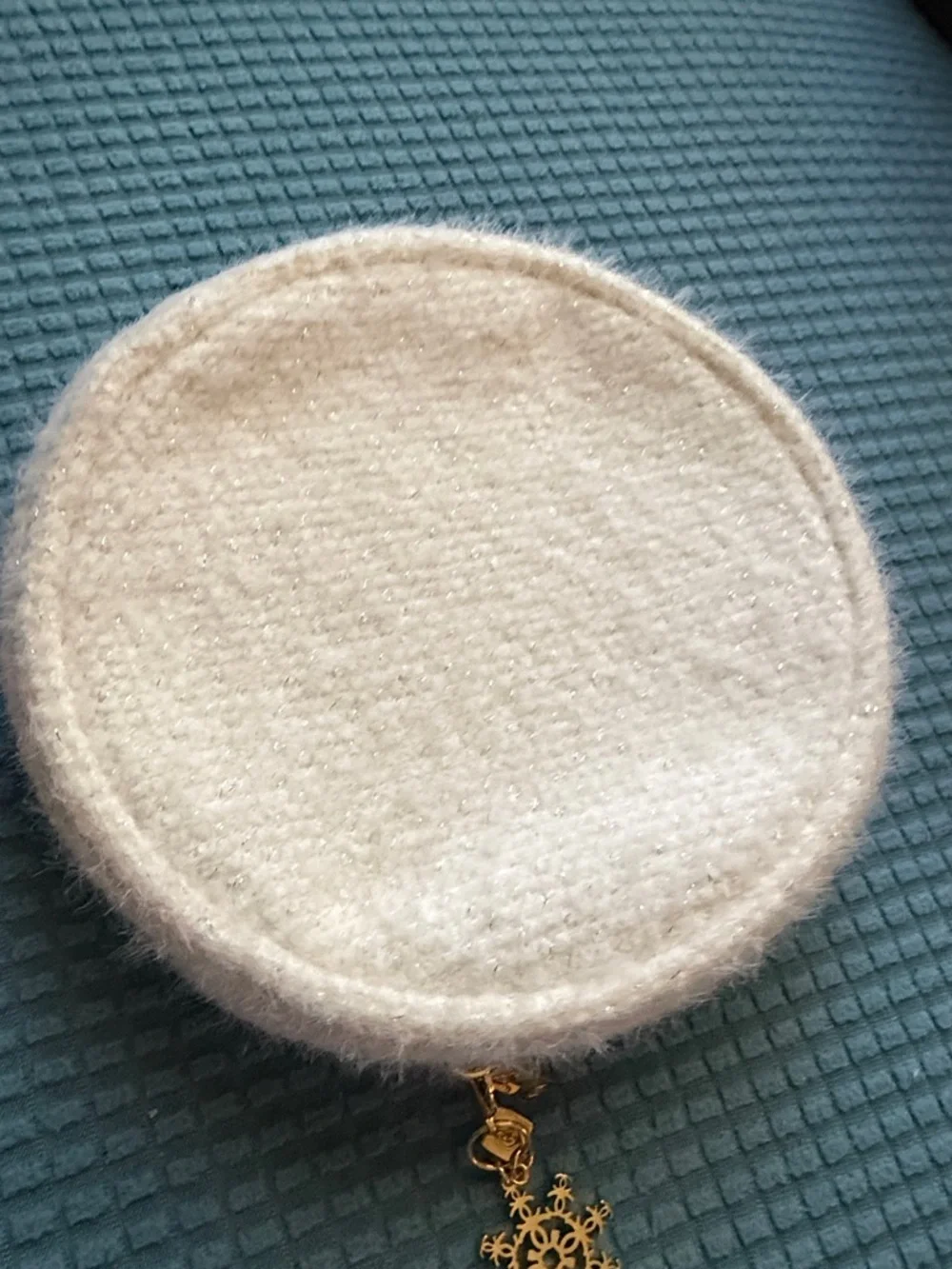 CHANEL Cream Round Cosmetic Pouch with Gold Logo - Picture 7 of 13